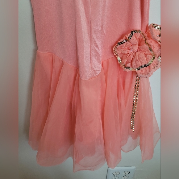 Couture Pageant Gold Peach Sequined Lace Dance Dress Size Medium Girls - Picture 8 of 11